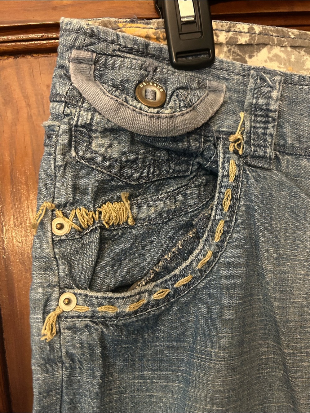 Y2K Da-Hang Chambray Denim Shorts Embroidered Laced Blue Large - Picture 3 of 10